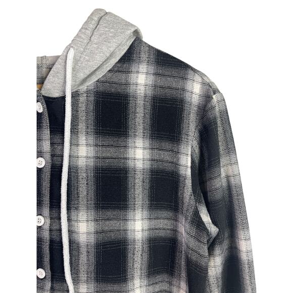 Upcycled Hoodie Flannel Positive Vibes Skull Black Plaid Large - Picture 4 of 4